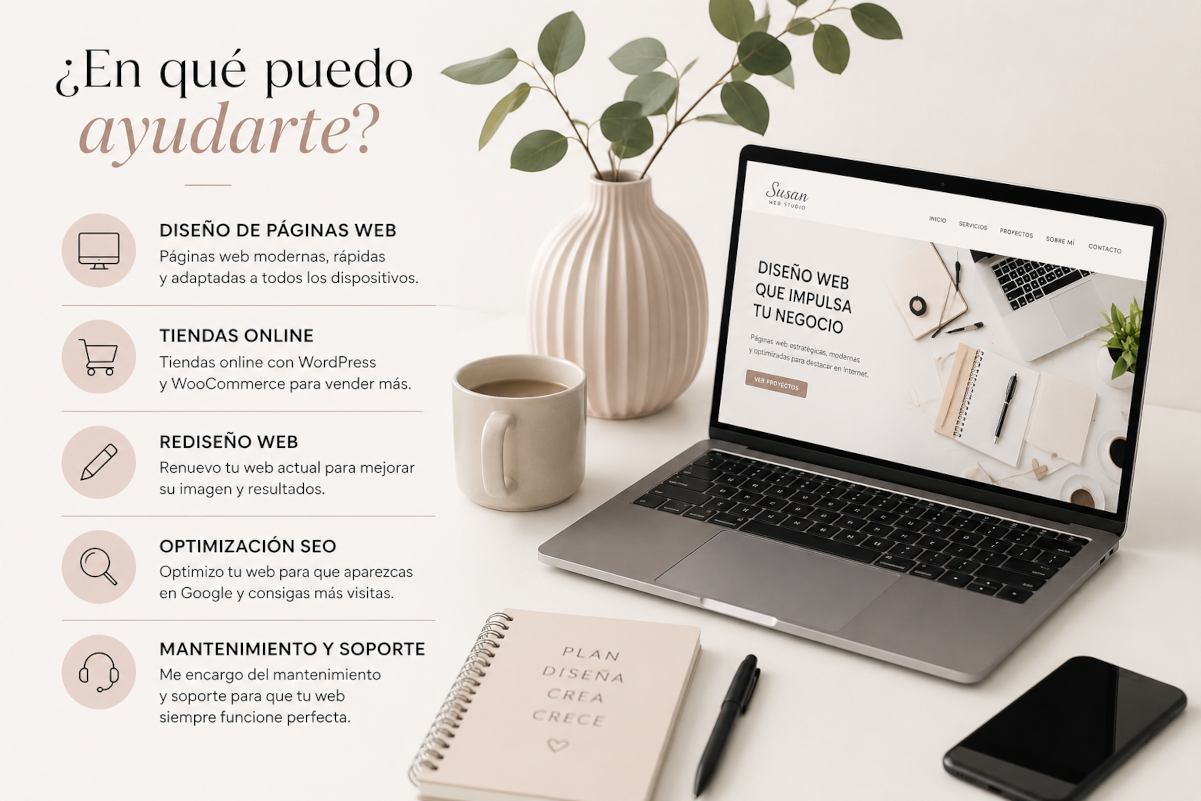 Servicios de diseño web WordPress, SEO, tiendas online y mantenimiento web en Susan Web Studio