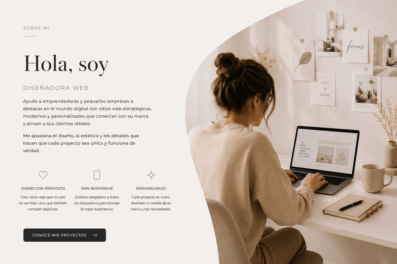 Diseñadora web trabajando en un proyecto de diseño web en WordPress